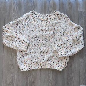 Harper White Crewneck Sweater with Multicolor Speckles
